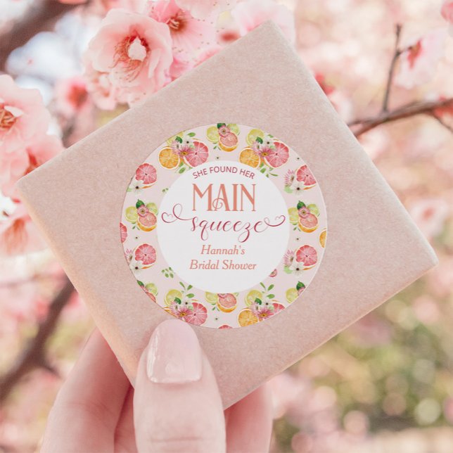 Sticker Rond Cadeau de Fête de Mariage Citron Main Squeeze (Créateur téléchargé)