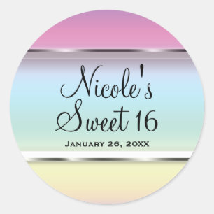 Sticker Rond Cadeau de fête de mariage pastel perle arc-en-ciel