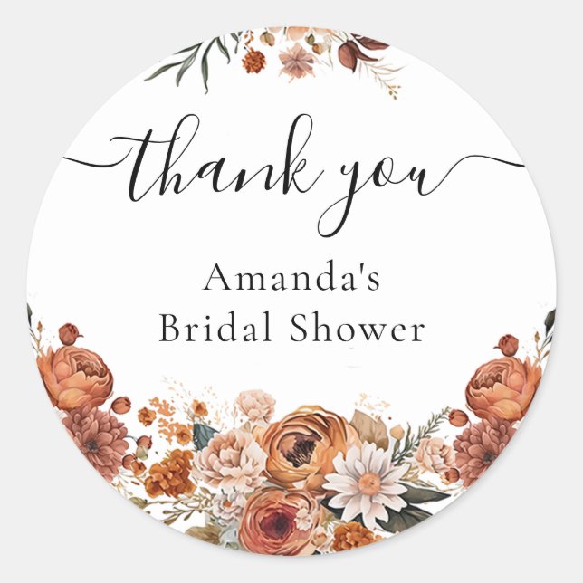 Sticker Rond Cadeau de Fête de Mariage Terracotta Floral Rustiq (Devant)