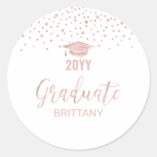 Sticker Rond Cadeau de fête de remise de diplôme Confettis Rose