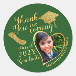 Sticker Rond Cadeau de fête de remise des diplômes vert Merci d