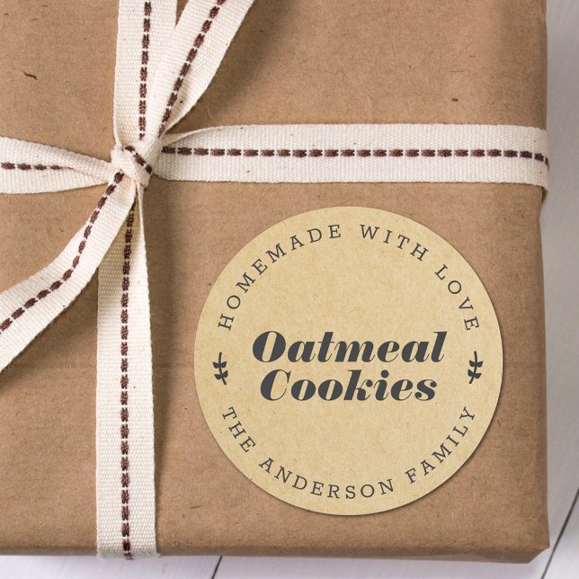 Sticker Rond Cadeau de fêtes de cuisson en kraft brun rustique (Créateur téléchargé)