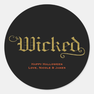 Sticker Rond Cadeau de Halloween WICKED Faux Or Look