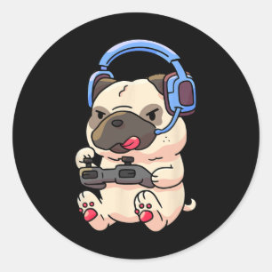 Sticker Rond Cadeau de jeu vidéo Pug de jeu de Pugs de jeu