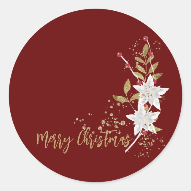 Sticker Rond Cadeau de la Parties scintillant d'or Burgundy Whi (Devant)