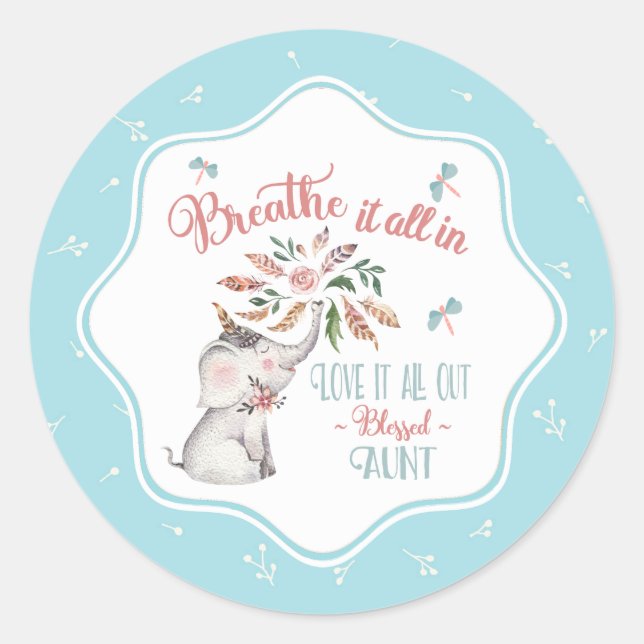 Sticker Rond Cadeau de la tante Eléphant et libellule (Devant)