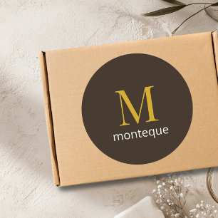 Sticker Rond Cadeau de Luxe Personnalisé Monogramme Taupe Or No