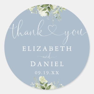 Sticker Rond Cadeau de mariage Dusty Blue Écriture Cœur de Verd