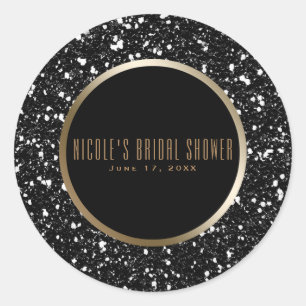 Sticker Rond Cadeau de mariage élégant pailleté or et noir glam