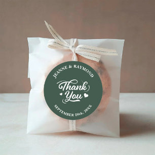 Sticker Rond Cadeau de Mariage Élégant Vert Sauge Merci Amour