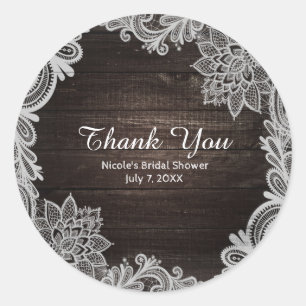 Sticker Rond Cadeau de mariage en bois rustique foncé et dentel