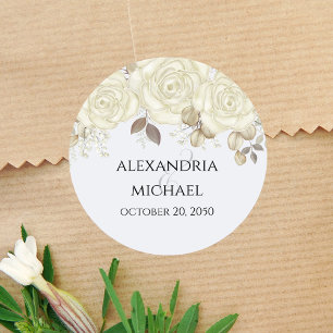 Sticker Rond Cadeau de Mariage Floral Élégant Personnalisé