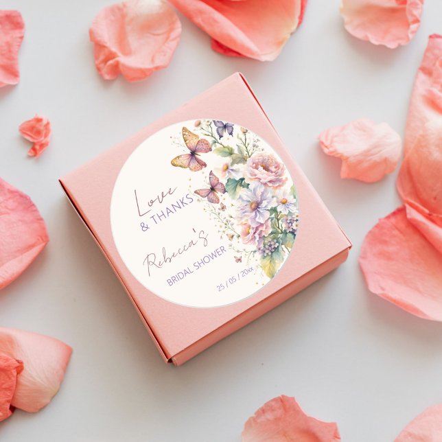 Sticker Rond Cadeau de mariage floral papillons à vie (Lifetime of Butterflies floral spring summer bridal shower thank you favor Stickers)