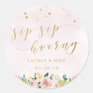 Sticker Rond Cadeau de mariage Floral Rose 'Sip Sip Hooray'