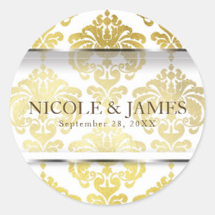 Sticker Rond Cadeau de mariage Glam Vintage Damassé Or