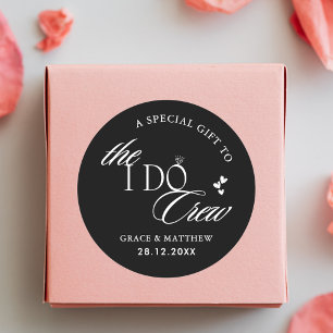 Sticker Rond Cadeau de mariage I Do Crew noir et blanc