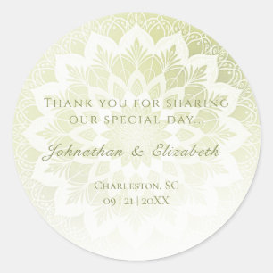 Sticker Rond Cadeau de mariage mandala à dentelle verte
