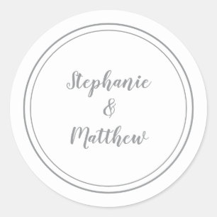 Sticker Rond Cadeau de mariage minimaliste blanc et gris pour m