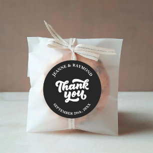 Sticker Rond Cadeau de Mariage Minimaliste Élégant Merci Noir