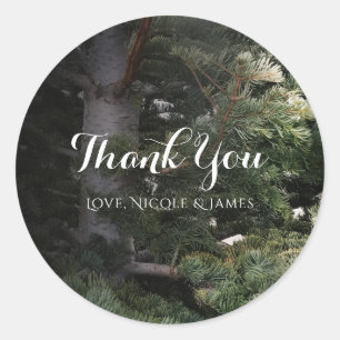 Sticker Rond Cadeau de mariage personnalisé Forêt Rustique Arbr