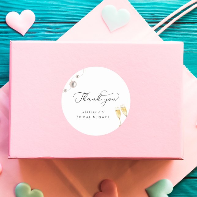 Sticker Rond Cadeau de Mariage Remerciement Perles et Prosecco (Créateur téléchargé)