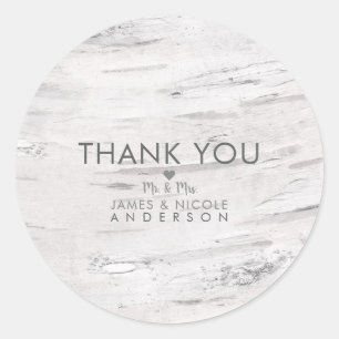 Sticker Rond Cadeau de mariage rustique en bois de bouleau blan
