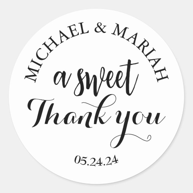 Sticker Rond Cadeau de Mariage Simple Élégant Merci (Devant)