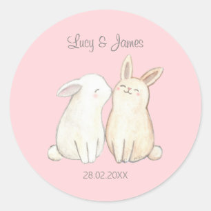 Sticker Rond Cadeau de mariage unique pour couple, Lapin mignon