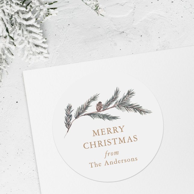 Sticker Rond Cadeau de Noël branche de pin aquarelle (Créateur téléchargé)