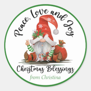 Sticker Rond Cadeau de Noël de gnome personnalisé