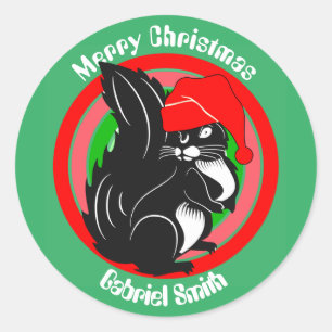 Sticker Rond cadeau de noël d'écureuil, nom personnalisé