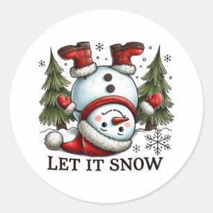 Sticker Rond Cadeau de Noël laissez-le neiger