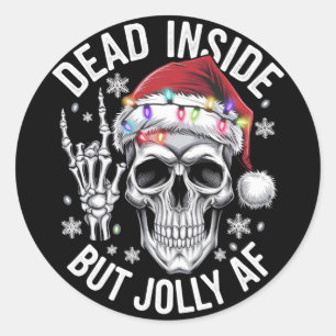 Sticker Rond Cadeau de Noël squelette mort à l'intérieur mais j