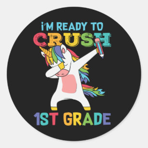 Sticker Rond Cadeau de première année d'école pour élève licorn