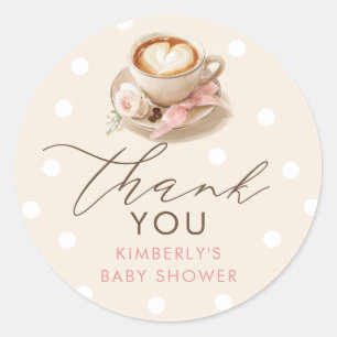 Sticker Rond Cadeau de remerciement Baby Shower Pink Bow Coffee