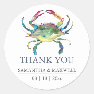 Sticker Rond Cadeau de remerciement crabe bleu pour mariage sur
