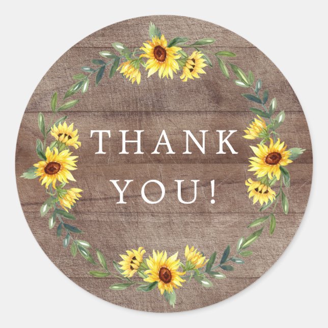 Sticker Rond Cadeau de remerciement de fiançailles au tournesol (Devant)