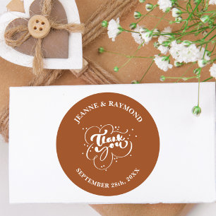 Sticker Rond Cadeau de Remerciement de Mariage Élégant en Terra