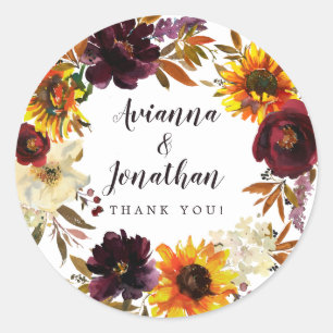 Sticker Rond Cadeau de Remerciement de Mariage Floral Automnal 