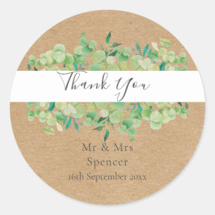 Sticker Rond Cadeau de remerciement de mariage Rustique Eucalyp