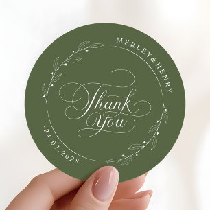 Sticker Rond Cadeau de remerciement de mariage vert olive bohèm