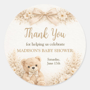 Sticker Rond Cadeau de remerciement Ours en peluche neutre Baby