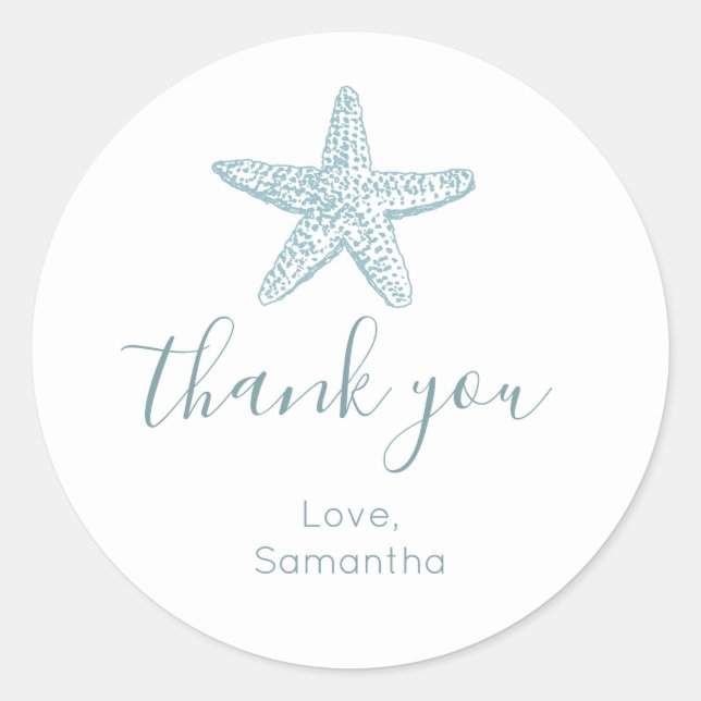 Sticker Rond Cadeau de remerciement simple étoile de mer bleue  (Devant)