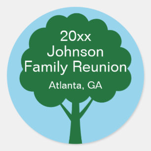 Sticker Rond Cadeau de réunion de famille avec nom, arbre et an