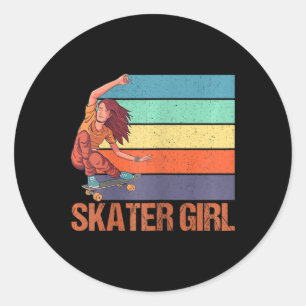 Sticker Rond Cadeau de skateboard pour fille skateuse F