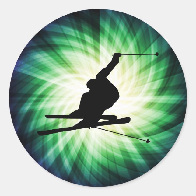 Sticker Rond Cadeau de ski de neige (Devant)