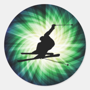 Sticker Rond Cadeau de ski de neige