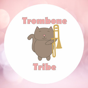 Sticker Rond Cadeau de trombone drôle pour les amateurs de chat