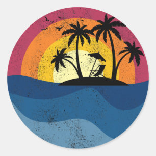 Sticker Rond cadeau de vacances à la plage mer coucher de solei