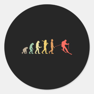 Sticker Rond Cadeau d'évolution du ski rétro pour skieurs